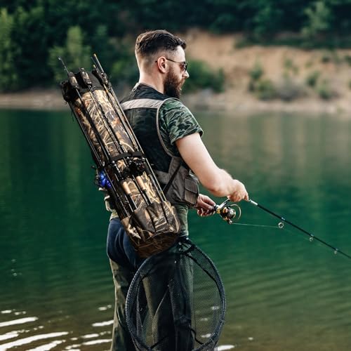 Fishing Rod Bag Fishing Rod Case, Durable Folding 900D Oxford Fabric Portable Large Capacity Waterproof, Fishing Gifts for Men Boys - color: Camouflage