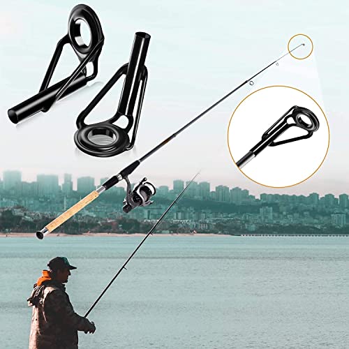 8 Pcs Fishing Rod Tip Repair Kit, Rod Tips Replacement Kit, Mirco Stainless Steel Ceramic Guides Ring, Black Wear Resistant Guide Replacement Small Kit (Small