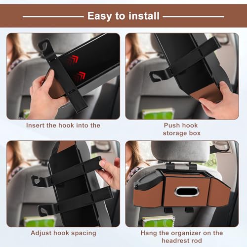 7-In-1 Car Seat Back Organizer with Cup Holders, Tissue Box, Garbage Can&Hooks, Multifunctional Headrest Storage Organizer, Headrest Cup Holder for Backseat, Car Accessories for Trips, Travels(Brown) - color: Brown