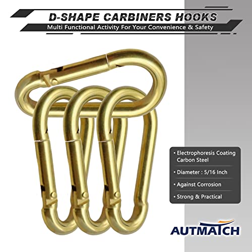 AUTMATCH Carabiner Clips, 3" Spring Snap Hook Caribeener Clips Buckle Pack Grade Heavy Duty Carabiners Quick Link for Camping, Fishing, Hiking, Traveling, 4 Pack - style: Carbon Steel - Gold
