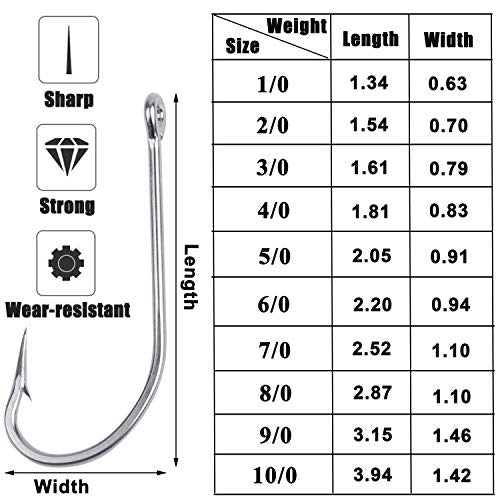 Saltwater Long Shank Fishing Hooks 60pcs Stainless Steel Fishing Hooks O'Shaughnessy J Hooks 34007 Forged Hook Extra Strong Trolling Hooks for Saltwater Freshwater Fishing - size: 7/0#(60pcs per pack)