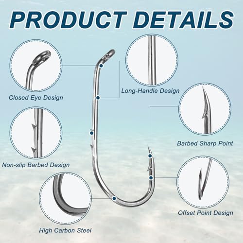 Bait Holder Fishing Hook, High Carbon Steel Long Shank Double Barbed Fishing Hooks Closed Eye, Offset, 5/0# & Black & 70Pcs - Fitting for(Saltwater/Freshwater Rigs)