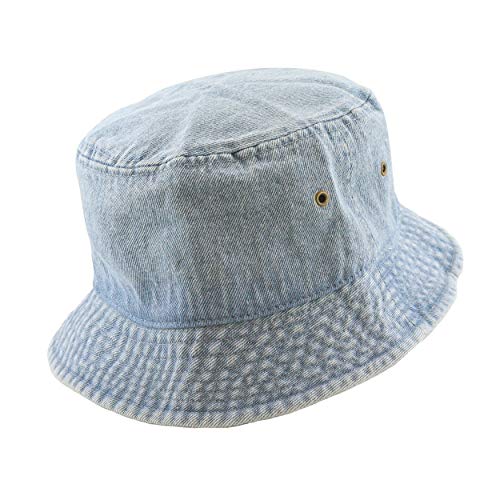 Cotton Bucket Hat Packable Sun Hat – Unisex Summer Travel Beach Fisherman Hat for Men Women Outdoor Fishing Hiking - color: 2. Light Denim, size: Small-Medium