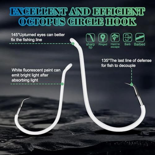 Heavyweight Catfish Hooks/Glow in The Dark Octopus Hooks,50/104pcs, 4X Strong Hooks Size 1-10, Black Nickel/Fluorescent Fishing Hooks for Large Fish, Saltwater Freshwater Use - color: Luminous, size: 5/0-50pcs