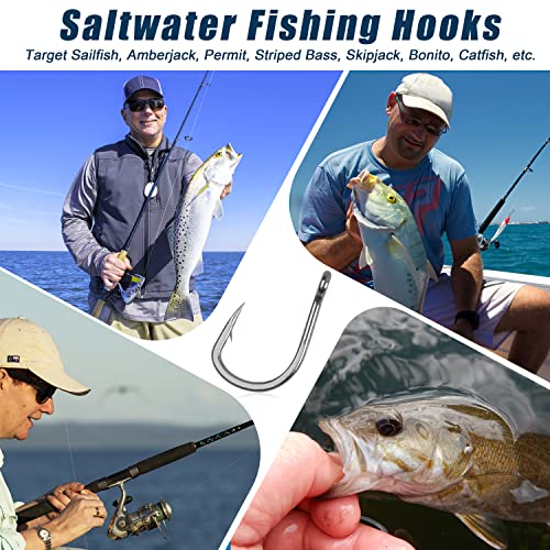 Saltwater Live Bait Fishing Hooks- 35pcs Inline Circle Hooks Catfish Bait Fish Hooks 2X Strong Stainless Steel Hooks for Big Game Fishing 1/0-12/0 - size: 8/0-35pcs
