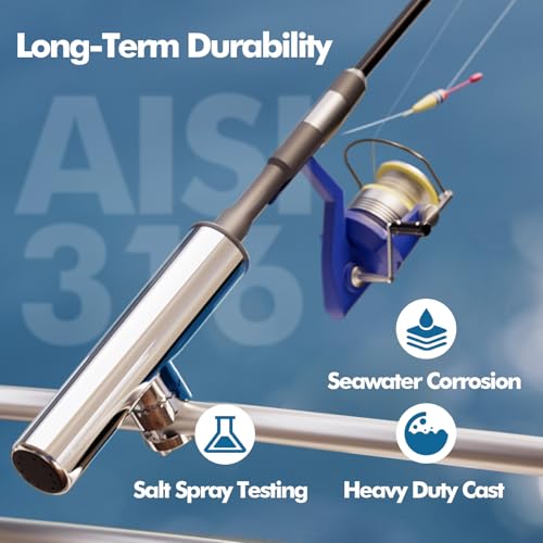 Fishing Rod Holder,360 Degree Adjustable Stainless Steel 316 Rail Mount Clamp Boat Rod Holders, Marine Grade Fishing Rod Pole Holder for Boat
