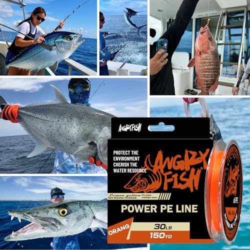 ANGRYFISH 8 Strand Braided Fishing Line, Hi Vis PE Fishing Line, 6LB-50LB | Zero Stretch - Low Memory - Ultra Strong & Abrasion Resistant - Thinner Diameter for Longer Casts - Saltwater/Freshwater - color: Orange, size: 8LB(300Yds)