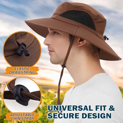 Wide Brim Sun Bucket Hat, Waterproof Boonie Hat for Men & Women | UPF 50+ UV Protection, Adjustable Fit, Chin Strap & Sweatband, Foldable Durable for Fishing Hiking Garden Beach - color: 01 Brown