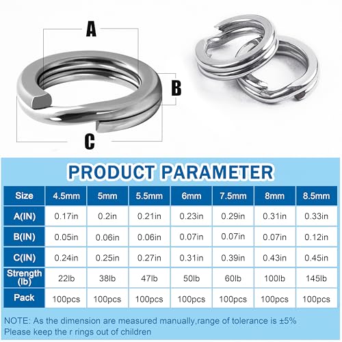 SILANON Fishing Split Rings Stainless Steel Lure Rings Flattened Hyber Wire Split Rings for Fishing Lures Solid Snap Rings Saltwater Terminal Tackle Connector 22-145LB 100pcs - size: 6mm-100pcs