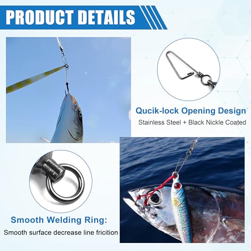 AGOOL Fishing Swivels Snaps Ball Bearing Swivels with Coastlock Snaps Stainless Steel Fishing Tackle Line Lure Leader Connector Quick Change Terminal Tackle for Lures, Leaders and Rigs - size: Size 1+1(35lb)