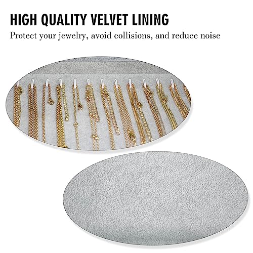 Necklace Organizer Box with Clear Lid Velvet Tray for Jewelry Storage Display Case, 20 Hooks Glass Top Drawer Insert Necklaces Pendants Dustproof Necklace Jewelry Box Organizer & Tray (Grey) - color: Grey, size: Necklace tray