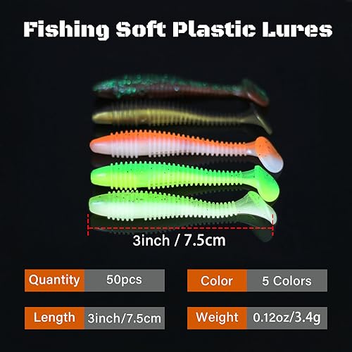 Paddle Tail Swimbaits, 50 PCS Ribbed 3 Inchs Soft Plastic Fishing Lures for Bass Trout Crappie Walleye Saltwater/Freshwater Fishing - color: Orange