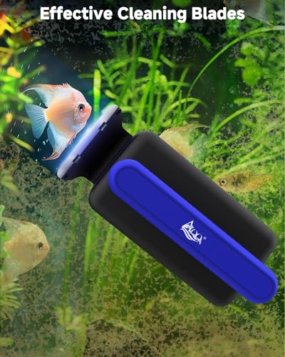 AQQA Magnetic Aquarium Fish Tank Glass Cleaner, Dual-Blades Algae Scraper Glass Cleaner Scrubber, Double Side Floating Aquarium Magnetic Brush for 0.2-0.4 Inch Thick Glass Aquariums Tank (M) - size: M