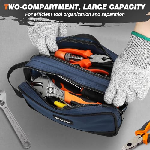 12 10" Small Tool Bag 2 Pack, Zipper Tool Pouch 2 Compartments, Utility ToolBag with Carrying Handle, Toolbox Organization, Screwdriver Storage Tool Box, Mechanic Men Dad Gifts, Orange/Green - color: Orange/Blue 2Pack, size: 12"x7"&10" x 6"