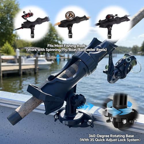 Hitorhike Side Track Fishing Rod Holder Mount, Heavy-Duty Side-Mounted Base, Compatible with 2 Mounting Bolt Options for Lund Sport,Lowe, Bass Boats&Kayaks - style: Side Track Mount Fishing Rold Holder 2-pack