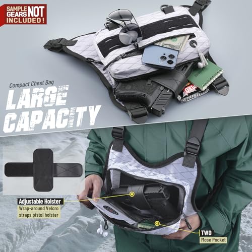 RXW Outdoor Sport Chest Rig for Men Women, Running Vest Bag with Pack Holster, Chest Pack Built in Phone Holder for Cycling, Camping,Travel, Hiking, Workouts, EDC（White） - color: White