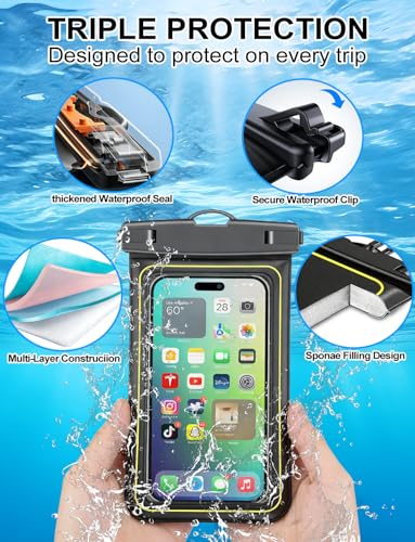 Famoby 4 Pack IP68 Waterproof Phone Pouch (2 Pack Floating and 2 Pack Sinking Waterproof Phone Pouch) Adjustable Neck Lanyard Dry Bag for Apple iPhone,Samsung,and up to 8.5" Black,White - color: 2 Pack Floating and 2 Pack Sinking