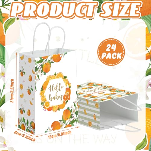 Kosiz 24 Pcs Orange Party Favor Bags Little Cutie Baby Shower Decorations Hey Cutie Goody Gift Bags with Handles Tangerine Treat Candy Pouch for Orange Birthday Party Decoration Summer Supplies - style: Little Cutie