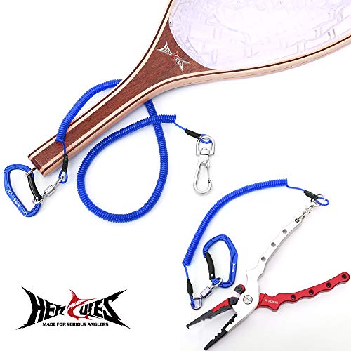 HERCULES M4 Fishing Lanyard, Fishing Pole Tether, Kayak Paddle Leash, Heavy Duty Retractable Coiled Lanyard for Fishing, Rods, Pliers, Boating, Paddles, Kayak - color: Pack of 2 Blue (17.7" Plus, 5.9")