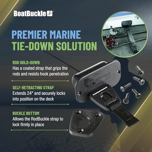 BoatBuckle Gunwale/Deck Mount Retractable Rod Tie-Down, 24-Inch Self-Retracting Fishing Rod Holder for Boats - size: 24-Inch (2-Count)