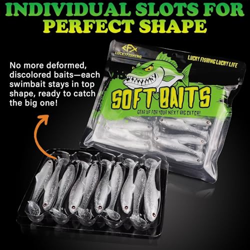 LUCKYFISHING Paddle Tail Swimbaits Soft Plastic Swimbaits Soft Baits for Bass Fishing Trout Crappie Walleye Freshwater Saltwater 10/16/20 PCS Soft Plastic Baits 4/3.5/3/2.5 Inch - color: White, size: 3 inch-16pcs