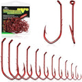 LUCKYFISHING Baitholder Fishing Hooks Saltwater Freshwater 100/80/70/60pcs Professional V Bait Holder Hooks for Bass Trout Crappie Soft Live Baits Black Red with Size 1 2 4 6 8 1/0-6/0 - color: Red, size: Size: 8#-100pcs