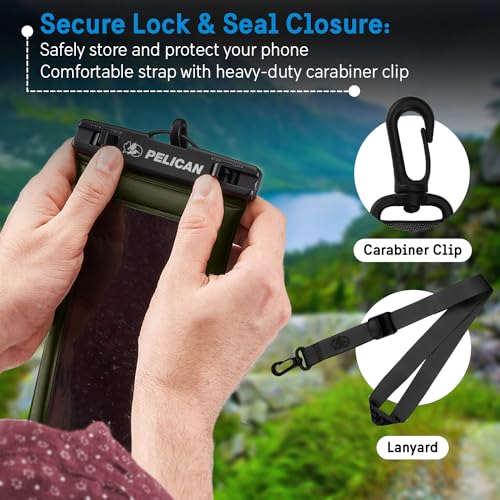 Pelican 2 Pack Marine Waterproof Phone Pouch (Regular) - Olive Green | Touchscreen IP68 Floating Waterproof Phone Case w/Detachable Lanyard - Fits All Phones - Beach Cruise Ship Travel Essentials - color: Olive Green - 2 Pack - Regular, size: Regular, sty