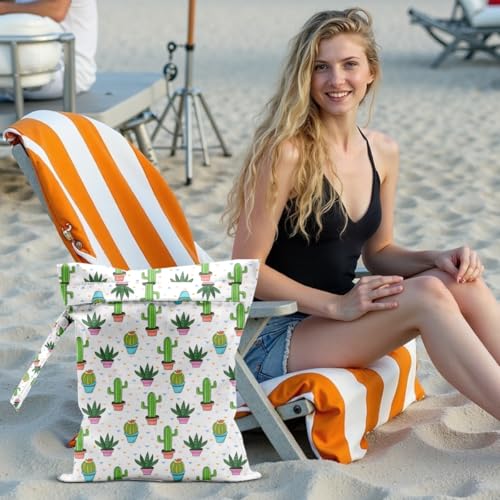 Cactus Wet Dry Bags for Diaper Waterproof Swimsuit Washable Reusable Bag for Beach Diapers Dirty Yoga Gym Clothes Plant Gifts for Men Women Baby Friend - color: Cactus