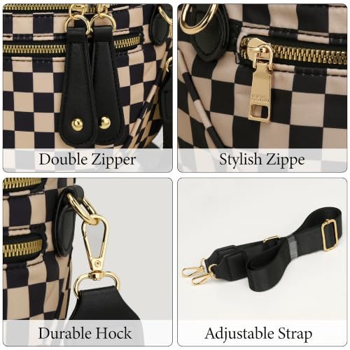 KKXIU Crossbody Sling Bag for Women Trendy Fanny Pack Vegan Leather Chest Bag | Trendy - color: Large-Khaki Checkered