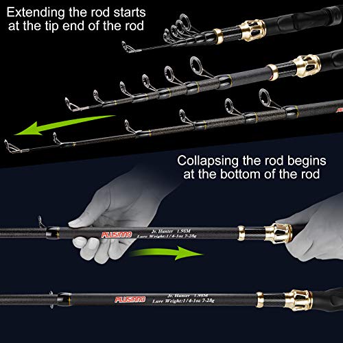 PLUSINNO Fishing Rod and Reel Combo, Telescopic Fishing Pole Kit with Spinning Reel, Tackle Box, Fishing Lures and Travel Carrying Bag, Fishing Gear Gifts for Men - color: Elite Hunter Single Fishing Rod(No Reel &Lure), size: 2.4M 7.87FT