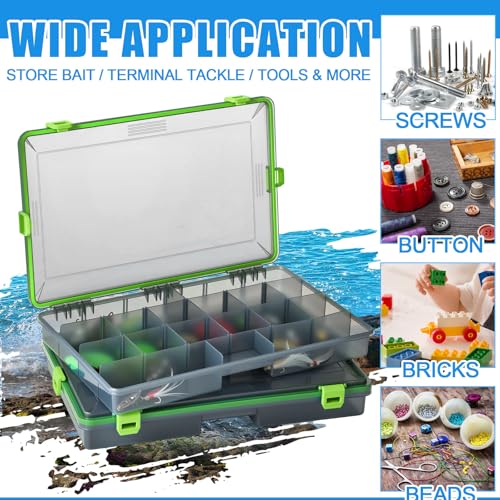 Wonderjune 6 Pack Fishing Tackle Boxes Waterproof 3600 and 3700 Tackle Trays with Removable Dividers Plastic Storage Organizer Bait Vault Camouflage Box for Freshwater Saltwater (Green,3700) - color: Green, size: 3700