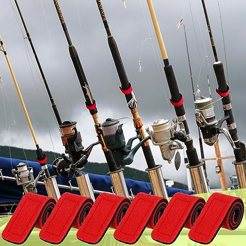 Wettarn 30 Pcs Fishing Pole Straps Fishing Rod Wrap Elastic Pole Carrier Rod Ties Stretchy Holder for Gear and Equipment Casting Rods Holder Strap Belt - style: Red