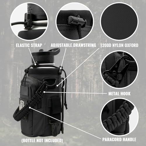 NATURE PIONEOR 32 64 128oz Tactical Water Bottle Pouch, Multi-Function Tactical Water Bottle Bag with Adjustable Shoulder Strap, Half/One Gallon Molle Strap Carrier Holder - color: Black, size: 32OZ