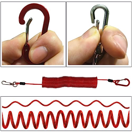 Fishing Lanyard, Heavy Duty Coiled Lanyards Stainless Steel Wire Inside, Safety Rope Extension Cord Tether Retractable Fishing Accessories for Rods, Pliers, Boating, Paddles, Kayak - color: Red