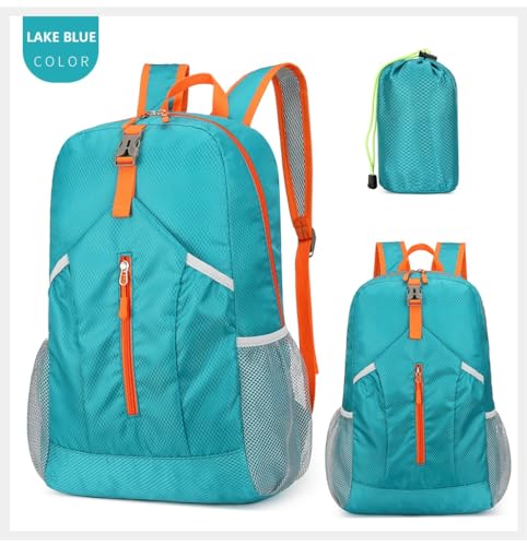levayhill 25L Foldable Hiking Backpack,Small Packable Daypack Lake Blue | Lightweight Collapsible Bag,Water Repellent Travel Basic-Daypack,Men Women Camping Cycling Rucksack Outdoor Back Pack - color: Lake Blue