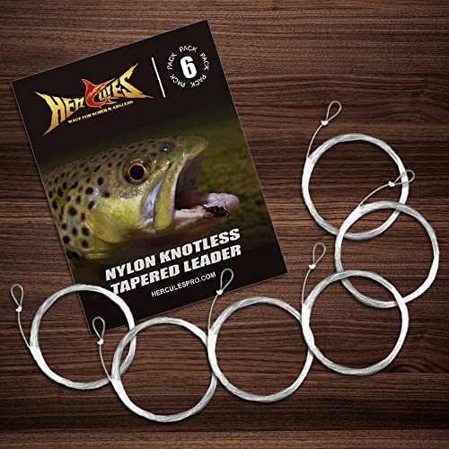 HERCULES Pre-Tied Loop Fly Fishing Leader 6 Pack with Tapered Leader Wallet - size: 7.5FT - 6pcs