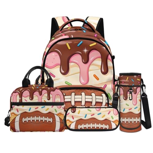 Sweetheart Print Backpack for Boys 4 Pack School Bag Rucksack with Reusable Lunch Bag Water Bottle Carrier Bag Pencil Case Set - color: Sweetheart Print