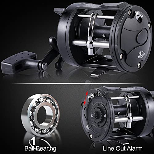 Sougayilang Conventional Reel – 27LB Max Drag,Saltwater Inshore Surf Trolling Reel for Catfish, Musky, Bass, Salmon/Steelhead, Striper – Heavy Duty Round Baitcasting Fishing Reel - color: black-right handle, size: 4000