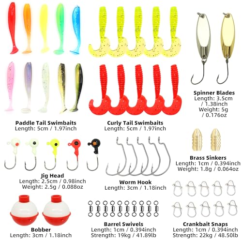 Kilitn Fishing Lures Kit, Artificial Fishing Bait, 152-Piece Tackle Box with Crankbait, Swimbait, Topwater Lure, Soft Bait, Hooks, Jigs, Crankbait Snaps, Lure Gear Kit for Bass Freshwater Saltwater