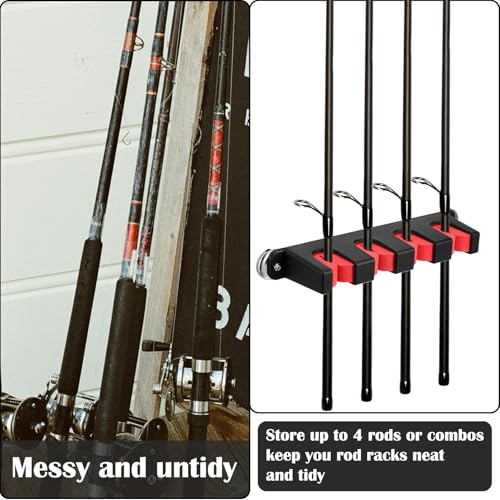 Seenelling 2 Pcs Magnetic Fishing Rod Holder for Car Fishing Pole Rack Vertical Rod Storage Holders for Truck Bed Boat Wall Garage Door - color: Red, size: 4 Rods