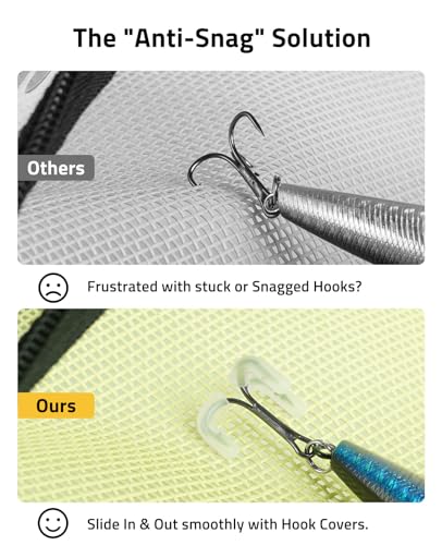 CVLIFE Fishing Tackle Bag, Lure Wrap Organizer, Soft Plastic Lure Bait Storage with 6 PVC & Mesh Pockets, Includes 30 Treble Hook Covers, 130 Single Bonnets, Retractable Hook Sharpener, Yellow