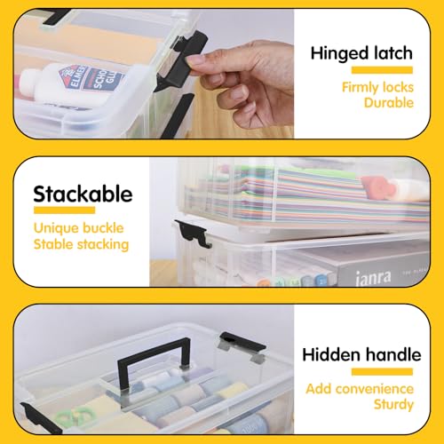 TERGOO 2 Layer Plastic Storage Containers with Lids, Multipurpose Clear Stack & Carry Box, Portable Craft Organizers and Storage Bin for Organizing Art & Craft, Sewing, Makeup, Nail Supplies (Black) - color: Black