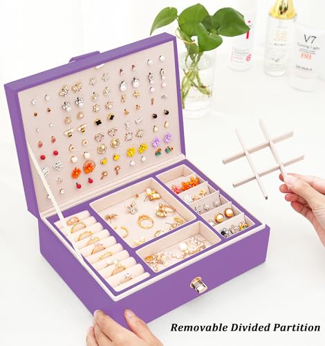 QBestry Girls Jewelry Box for Earrings Jewelry Organizer Box Teen Girls Earrings Organizer Jewelry Box with Earring Holder Organizer Stud Earring Box for Girls Womens Jewelry Case Organizer Purple - color: Deep Purple, size: Medium