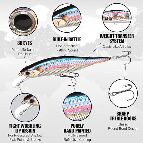 LUCKY CRAFT Lightning Pointer 98XR, Freshwater Bass Fishing Lures and Walleye Fishing Lures, 4" Slow Sinking Jerkbait, 6-7ft Depth, Largemouth Smallmouth, Tournament Fishing Gear - color: 238 Ghost Minnow