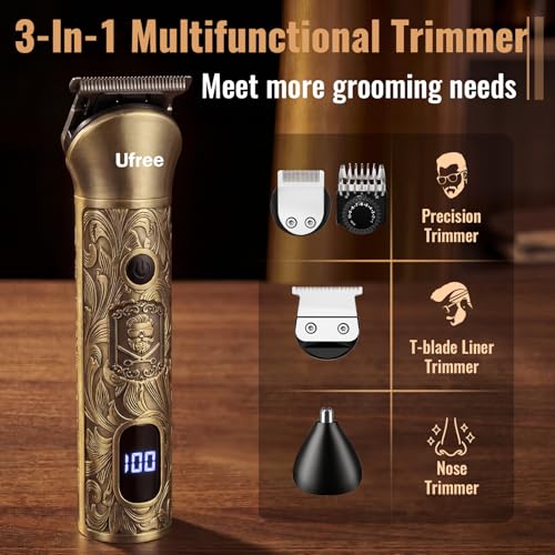Ufree Beard Trimmer, Hair Clippers Mens Shaver Electric Razor, Hair Trimmer for Men Cordless Barber Clippers and Trimmers Set, Hair Cutting Kit for Men Grooming Gifts - color: Bronze