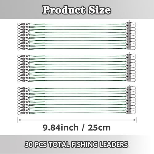 Fishing Leaders, 30pcs Stainless Steel Leader Wire Fishing Leader Line with Swivel Snaps Fishing Wire Leaders Connecting Fishing Tackle Lure or Hook for Saltwater and Freshwater - size: 9.84 inch