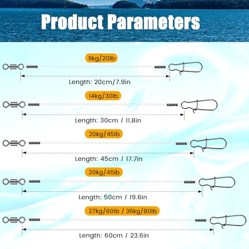 YOTO 10/20 Pcs Fluorocarbon Fishing Leaders with Swivel and Snap, 100% Fluorocarbon Wire for Saltwater & Freshwater Fishing, Ideal for Catching Bass, Trout, Pike, and More. - color: 10pcs/bag, size: 24in-80lb