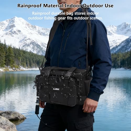 Fishing Tackle Bag with 2 Storage Boxes - watertight Shoulder Bag with Adjustable Straps, 23-Tray Organizer for Lures, Hooks & Fishing Gear Accessories (Black) - color: Black