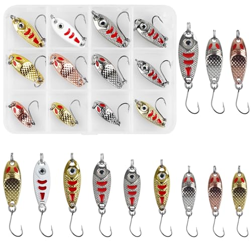 Trout Fishing Spoon Lures Set - Hard Bait Spinner Single Hook Mini Fishing Jig Metal Spoon Lures for Perch, Char, Crappie