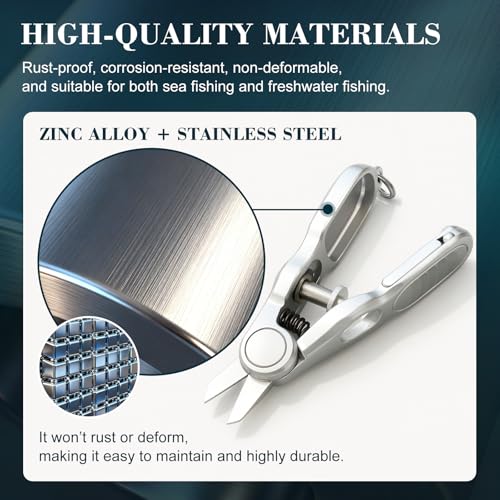 Portable 3-in-1 Fishing Line Cutter, Hook Eye Cleaner & Knot Tying Tool, Stainless Steel Braided Line Scissors for Monofilament & Fluorocarbon Lines with Retractable Zinger